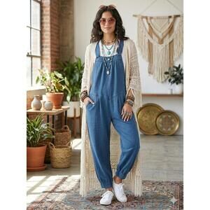Monthorigin Blue Denim Overalls Jumpsuit with Adjustable Straps M